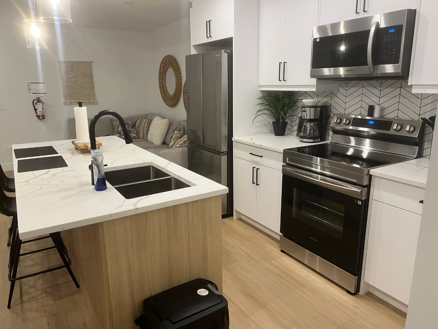 Bright rental kitchen reset after a turnover clean