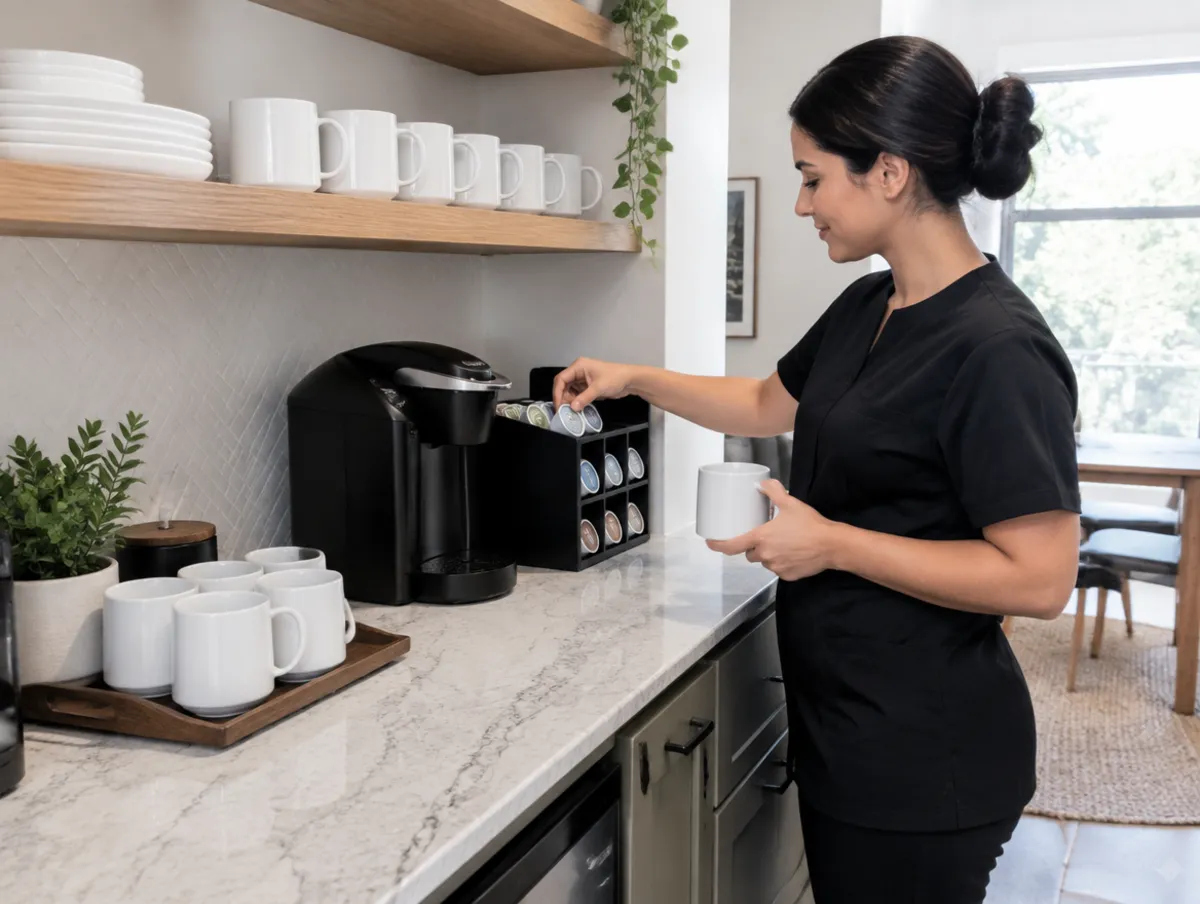 Coffee station restocked in a short term rental
