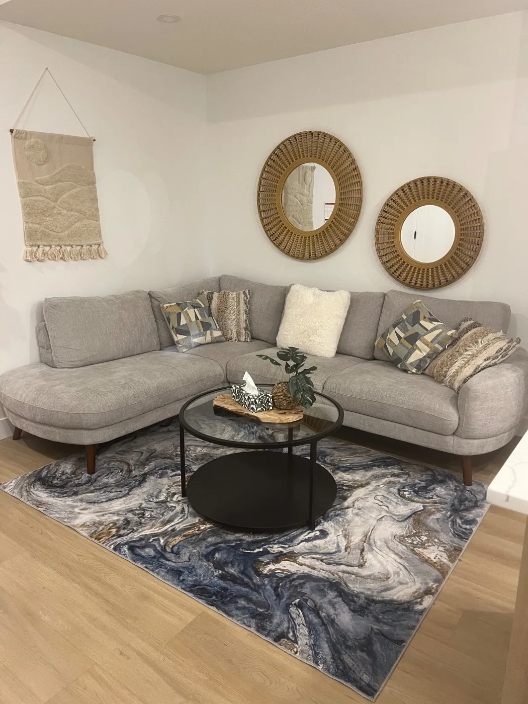 Guest ready living room after a turnover clean