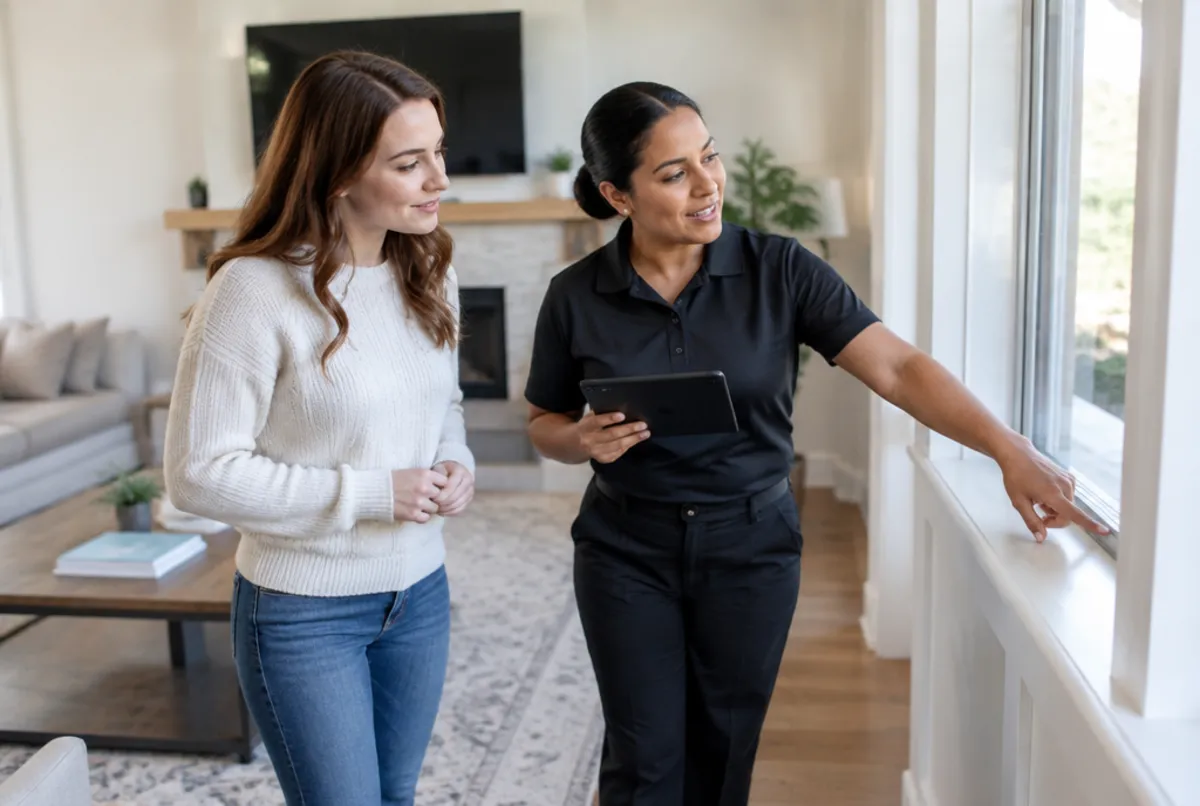 Cleaner reviewing a rental with the host before a deep clean
